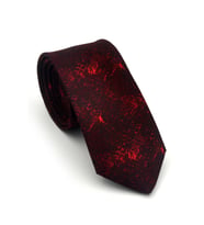 Kırmızı Desenli Bordo Dokuma Kumaş Mendilli Slim Fit Kravat // SDK-2613-4