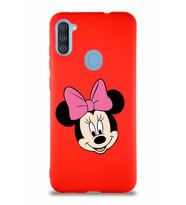 Samsung Galaxy M11 Soft Premier Kapak Minnie Mouse-C Tasarımlı Silikon Kılıf - Kırmızı (Şeffaf)