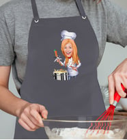 BK Gift Kişiye Özel Kadın Chef Karikatürlü Profesyonel Antrasit Mutfak Önlüğü, Aşçı Önlüğü, Şef Önlüğü, Arkadaşa Hediye-1