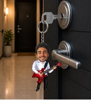 Kişiye Özel Gitarist Karikatür Anahtarlık – Fotoğraflı Müzisyen Hediyesi Gitar Temalı Karikatür Anahtarlık