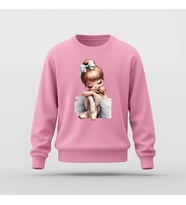 Tatlı Balerin Tasarım Baskılı Basic Sweatshirt (Pembe)