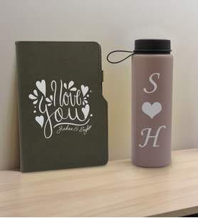BK Gift Sevgiliye Özel İsimli Gri Termo Defter ve Gri Cam Matara Hediye Seti-8, Sevgiliye Hediye, Sevgililer Günü, Yeni İş Hediyesi