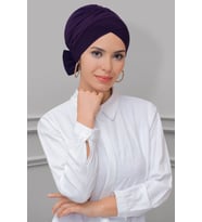 Mürdüm Pratik Hazır Geçmeli Tesettür Bone Sandy Kumaş Fiyonklu Çift Taraflı Tek Çapraz 1833_07