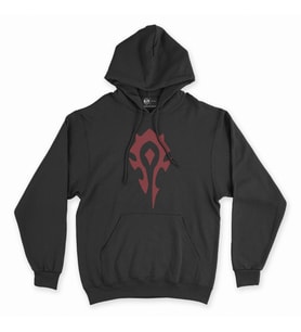 Warcraft Kırmızı Logolu Siyah Kapşonlu Sweatshirt Hoddie