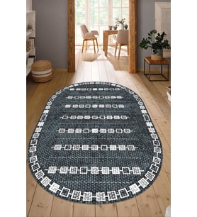 Dijital Baskılı Kaymaz Taban Yıkanabilir Oval Salon Halısı Mutfak Halısı Yolluk NDO-SD-1011 (Gri)