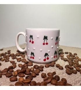 Seramik Bardak Kupa Mug Kiraz Desenli