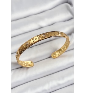 Pirinç Gold Renk İşlemeli Altı Açık Bileklik