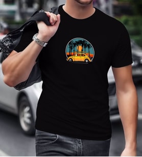 BK Gift Gün Batımı Tasarımlı Siyah T-Shirt-1