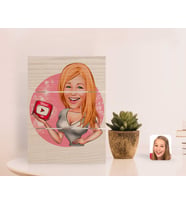 BK Gift Kişiye Özel Kadın Youtuber Karikatürlü Otantik Masaüstü Ahşap Palet Çerçeve-2 (Beyaz)