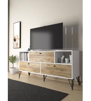 Wood'n Love Mia 160 Cm Metal Ayaklı Tv Ünitesi - Konsol - Beyaz - Atlantik Çam / Siyah