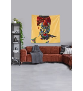 Sarı Çiçeklerden Oluşan Kadın Leke Tutmaz Kadife Kumaş Duvar Örtüsü Duvar Halısı Tapestry (Turuncu)