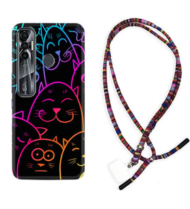 Tecno Spark 6 6 Go 8C 8 Pro 7 7 Pro Kılıf Boyun Asklı Rasta Silikon Neon Cats 1790