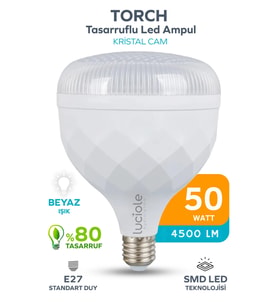 Şerit LED Kristal Torch 50w Yüksek Güçlü SMD LED Ampul - Beyaz Işık - E27 Duy - Enerji Tasarruflu