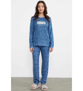 Çiçek Desen Renkli Pijama Takım - Lacivert