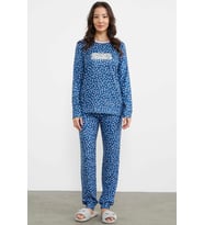 Çiçek Desen Renkli Pijama Takım - Lacivert