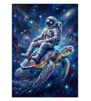 Uzayda Kaplumbağa Üzerinde Astronot Tablosu Dekoratif Kanvas - Mdf Ahşap Tablo