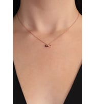 925 Ayar Gümüş Zincirli Rose Kaplama Siyah Taşlı Sonsuzluk Modeli Kolye