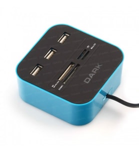DARK DARK UCR202 PRO DUO DK-AC-UCR202BL Kart Okuyuculu USB Çoklayıcı (Mavi)