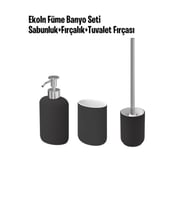 3 Parça Banyo Seti Ekoln Sabunluk, Diş Fırçalık, Tuvalet Fırçası Koyu Gri Renk Stoneware 