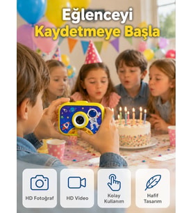 Şarjlı Çocuk Dijital Kamera Ön Arka Kamera Destekli HD Fotoğraf Video Çekimi Mini Tripodlu