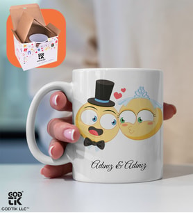 Kişiye Özel Karı Koca Emoji Tasarımlı Premium Porselen Kupa - GDTK-901025 (Beyaz)