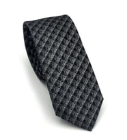 Füme Küp Desenli Gri Dokuma Kumaş Mendilli Slim Fit Kravat // SDK-2605-3
