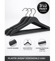 Beylini 3'lu Ahşap Görünümlü Plastik Askılık Yetişkin Kıyafetleri İçin Dayanıklı Elbise Gömlek Kancalı Askı