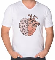 BK Gift Beyin ve Kalp Tasarımlı V Yaka Tişört-1 (Beyaz)