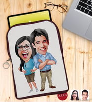 BK Gift Kişiye Özel Sevgililer Karikatürlü Taşınabilir Koruyucu Tablet Kılıfı & Organizer Çanta - Bordo-101