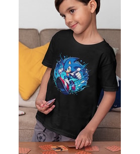 Unisex Süper Sonic Baskılı Çizgi Film Çocuk Tişört (1-12 YAŞ)