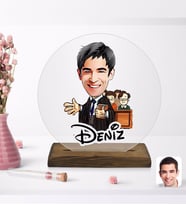 BK Gift Kişiye Özel Erkek Avukat Karikatürlü Yuvarlak Ahşap Standlı Biblo-2