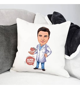 Kişiye Özel Diş Hekimi Erkek Karikatürlü Yastık