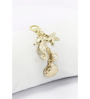 Denizatı, Deniz Yıldızı, Midye Figürlü Klipsli Cüzdan Çanta Süsü Charm Gold Renkli