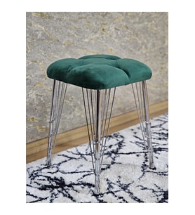 Kare Krom Kaplama Telli Ayaklı Tabure - Oturak - Bar Taburesi - Ayaklı Tabure Yeşil Renk 48 x 33 Boyut/Ebat (Çok Renkli)