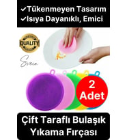 Pratik 2'li Tükenmeyen Silikon Bulaşık Yıkama Fırçası Isıya Dayanıklı Su Emici Sünger Yuvarlak