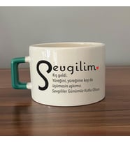 Sevgilim Baskılı Yeşil Kulplu C Fincan