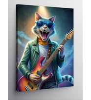 Kanvas Tablo Elektro Gitarcı Kedi