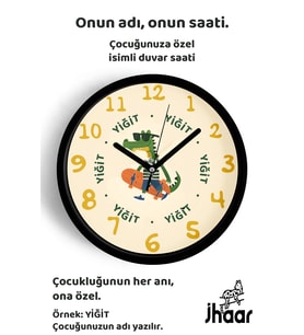 İsme Özel Kaykaylı Sevimli Timsah Çocuk Odası Duvar Saati Orta Boy 30 cm Siyah Camlı Sessiz