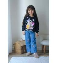 KIZ ÇOCUK KUROMİ MODELLİ KOT PANTOLON NAKIŞLI 2Lİ TAKIM (Siyah)