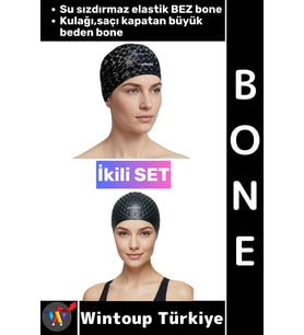 #Bone Esnek Havuz Deniz Su Geçirmez Elastik Bez Kulağa Su Geçirmez Büyük Beden Saç Bonesi İkili Set
