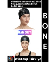 #Bone Esnek Havuz Deniz Su Geçirmez Elastik Bez Kulağa Su Geçirmez Büyük Beden Saç Bonesi İkili Set
