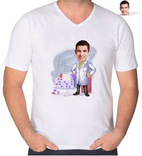 BK Gift Kişiye Özel Erkek Eczacı Karikatürlü V Yaka Tişört-3 (Beyaz)