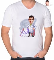 BK Gift Kişiye Özel Erkek Eczacı Karikatürlü V Yaka Tişört-3 (Beyaz)