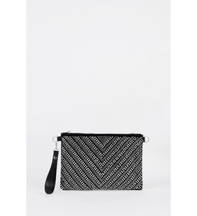 Kadın V Gümüş Taşlı Süet Bilek Askılı Ve Zincir Askılı Portföy El Ve Clutch Çanta