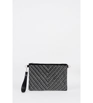 Kadın V Gümüş Taşlı Süet Bilek Askılı Ve Zincir Askılı Portföy El Ve Clutch Çanta