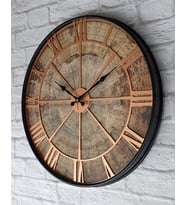 Markakanvas Siyah Metal Kasalı Eski Dünya Haritalı Duvar Saati  (Çap 50 cm - 80 cm ) (Bakır)