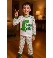 ERKEK ÇOCUK PİJAMA TAKIMI DİNOZOR BASKILI BİSİKLET YAKA C65 (Yeşil)