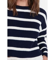 Stil Modern Kadın Crop Düşük Kol Bisiklet Yaka Basic Çizgili Triko Kazak (Lacivert)