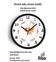 İsme Özel Sevimli Tilki Çocuk Odası Duvar Saati Orta Boy 30 cm Siyah Camlı Sessiz