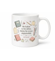 Defter Kalem Seven İçin Kişiye Özel Kırtasiye Temalı Baskılı Kupa Bardak Hediye